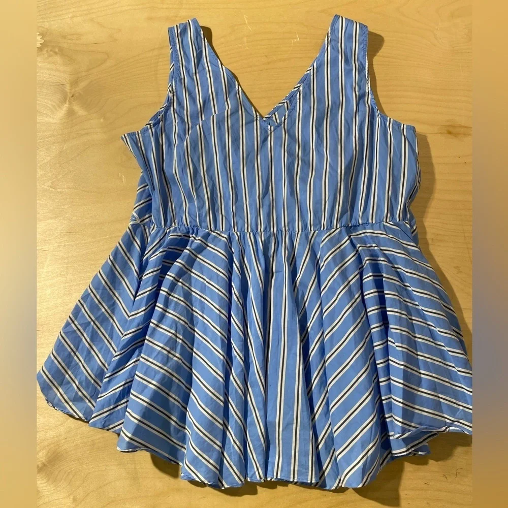 Lane Bryant Blue and White Striped Blouse with Floral Lace 18P (OS)